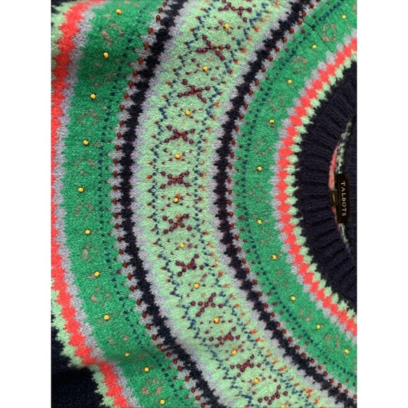 Talbots Fair Isle Beaded Sweater Womens M Navy Green Excellent Winter Ski - Picture 8 of 8